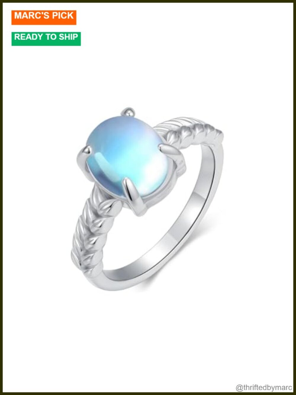 925 Sterling Silver Oval Moonstone Leaf Ring Statement Jewelry Gift